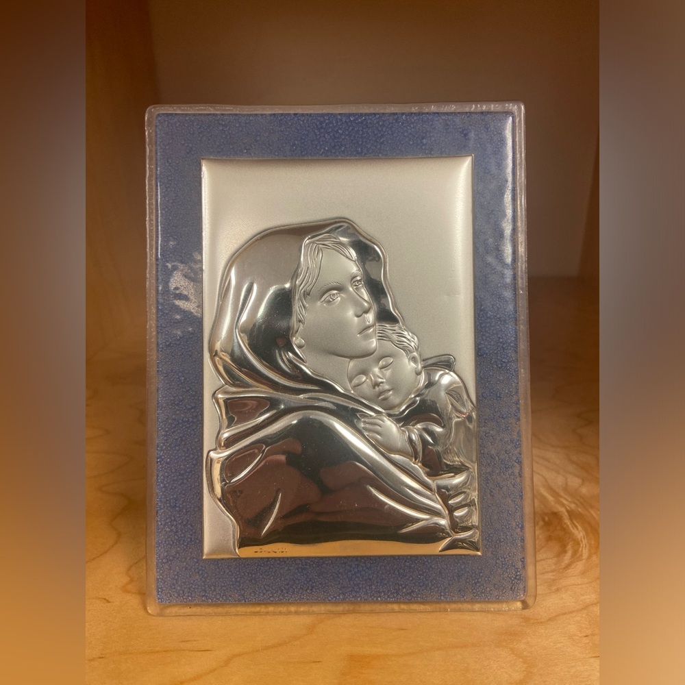 VINTAGE MADONNA AND CHILD ICON .925 SILVER MADE IN ITALY